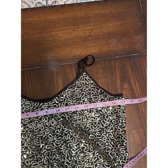 Express Gold Sequin Black Tank Top Bling Cami Sparkle Party Date Night Out NEW L - Picture 8 of 9